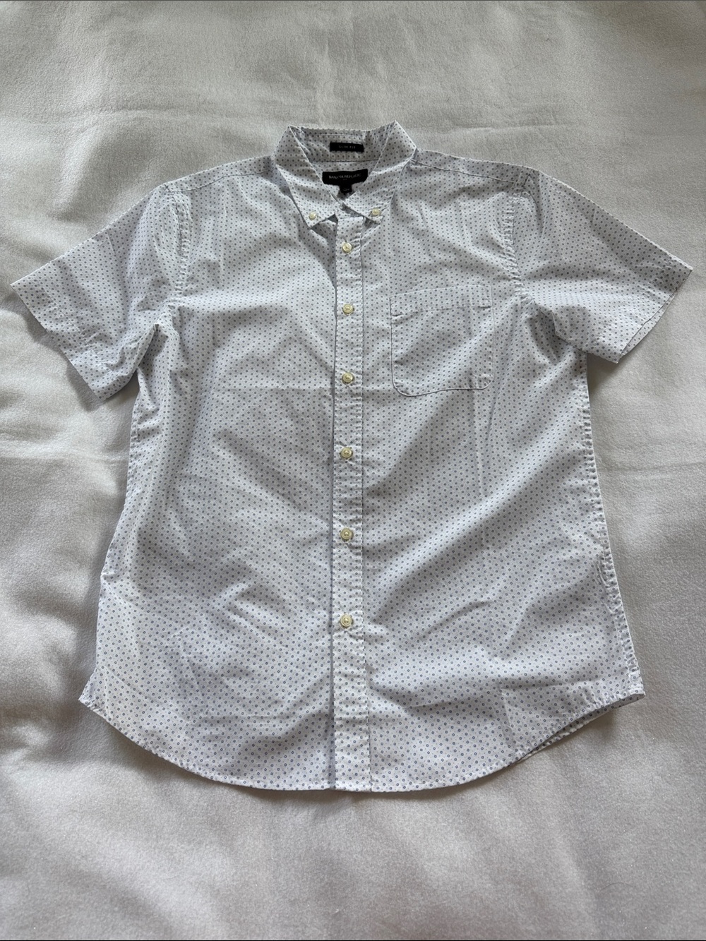 Banana Republic Short-Sleeve White Button-Down with Micro Dot Pattern